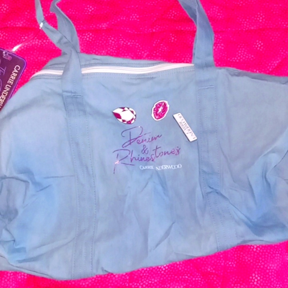 VIP Carrie Underwood Denim & Rhinestones Tour Tote with bag tag and pins
